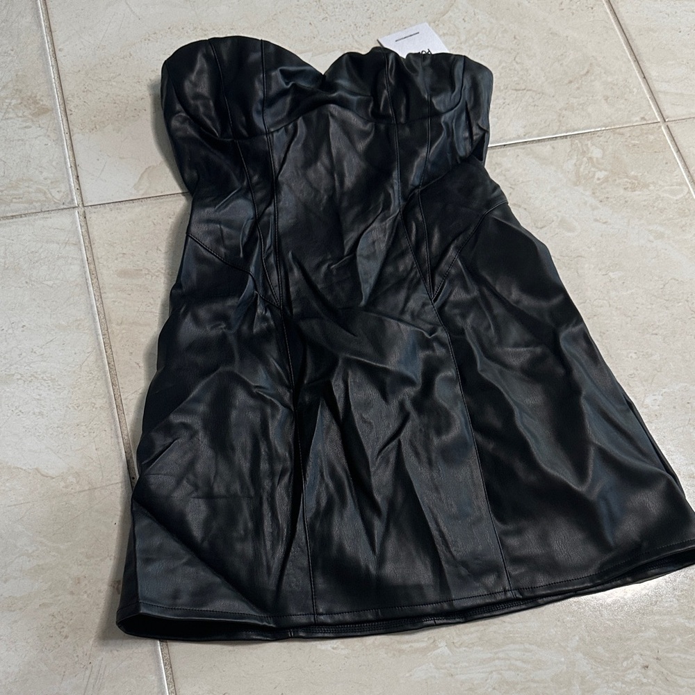 Princess Polly Black Strapless Faux Leather Mini Dress